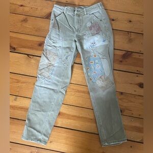Pilcro Green Patchwork Straight Leg Jeans size 26